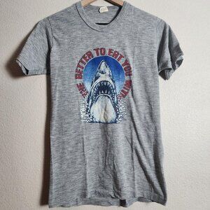 Vtg Shark Shirt Boys XL Gray The Better To Eat You With Single Stitch Sport-T